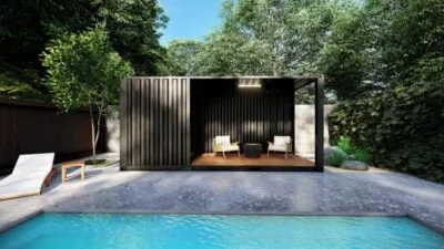 POOL HOUSE EN CONTAINER AVEC TERRASSE OUVERTE ET LOCAL FERMÉ