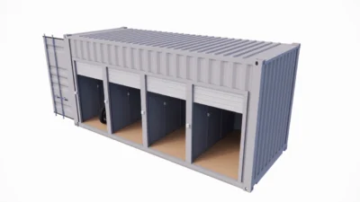 GARAGE MOTOS 4 PLACES ET 4 PORTES EN CONTAINER DE 20 PIEDS