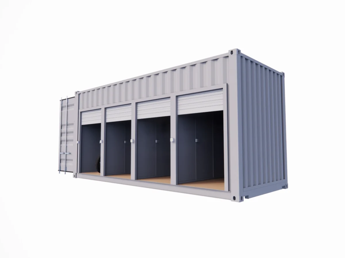 GARAGE MOTOS 4 PLACES ET 4 PORTES EN CONTAINER DE 20 PIEDS