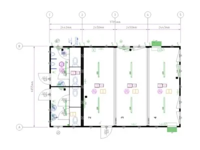BUNGALOWS SANITAIRES 3 VESTIAIRES 6 DOUCHES 44,4 M²  3 X 20 PIEDS