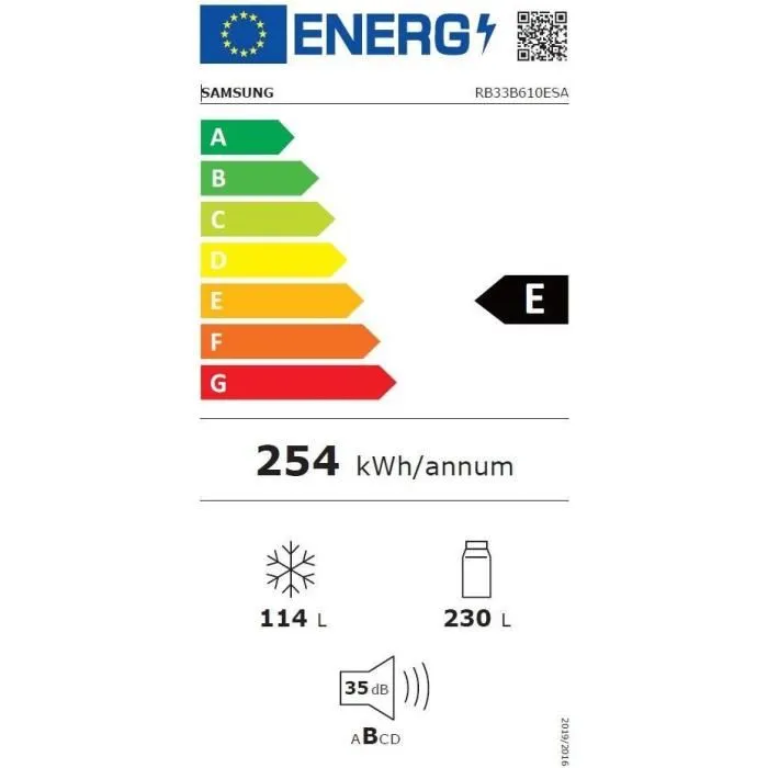 Réfrigérateur combiné - SAMSUNG - RB33B610ESA - No Frost - 344 L - Classe E - 59,5 x 65,8 x 185,3 cm - Gris métal